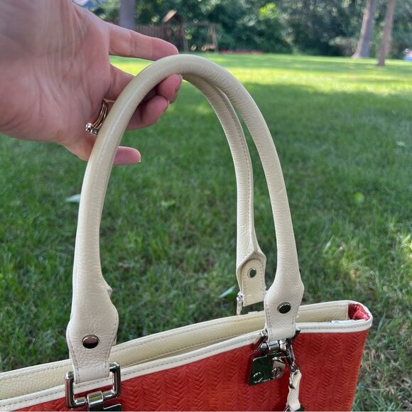 Treesje Orange Woven Leather Cream Tassel Large Organizer AWO-3032 Tote Bag - Picture 9 of 16